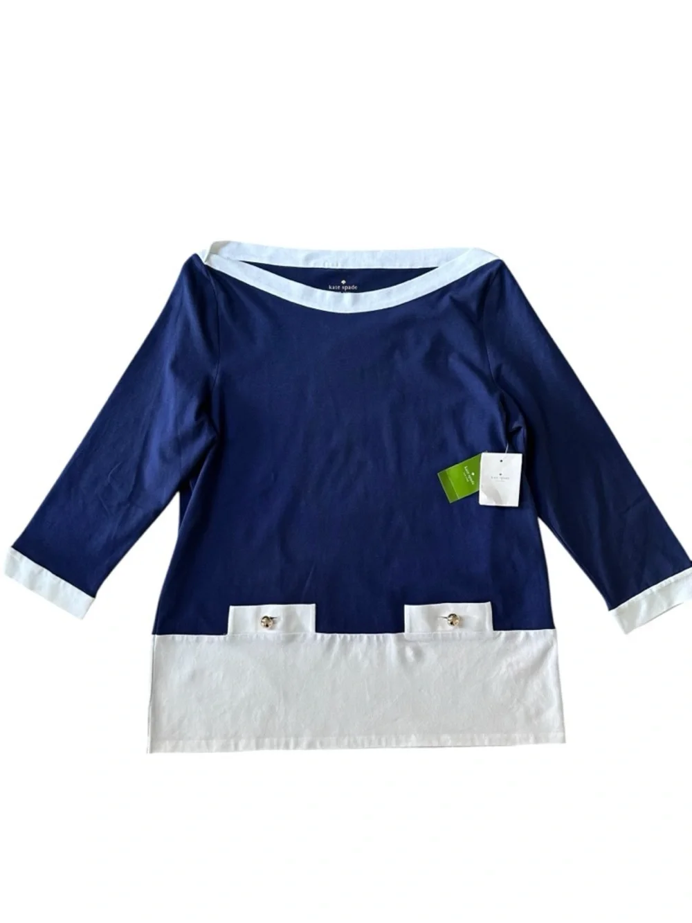 NWT Kate Spade Mazie Boatneck Top Nautical Navy White Size XL